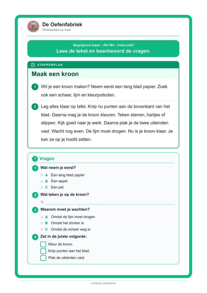 Voorbeeld van het werkblad "Instructief"