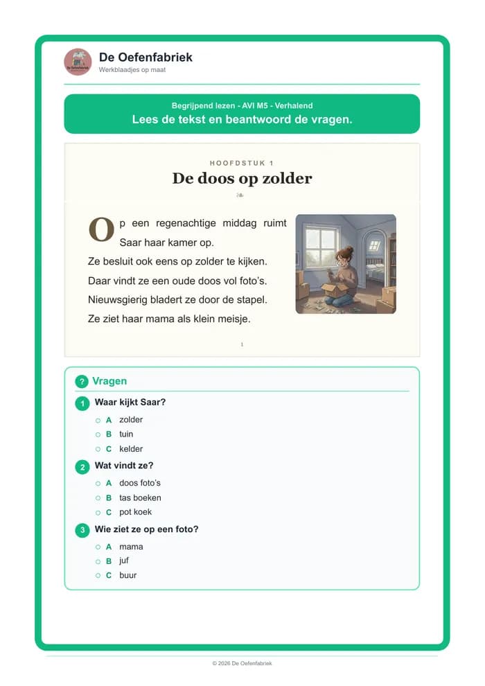Voorbeeld van het werkblad "Verhalend"
