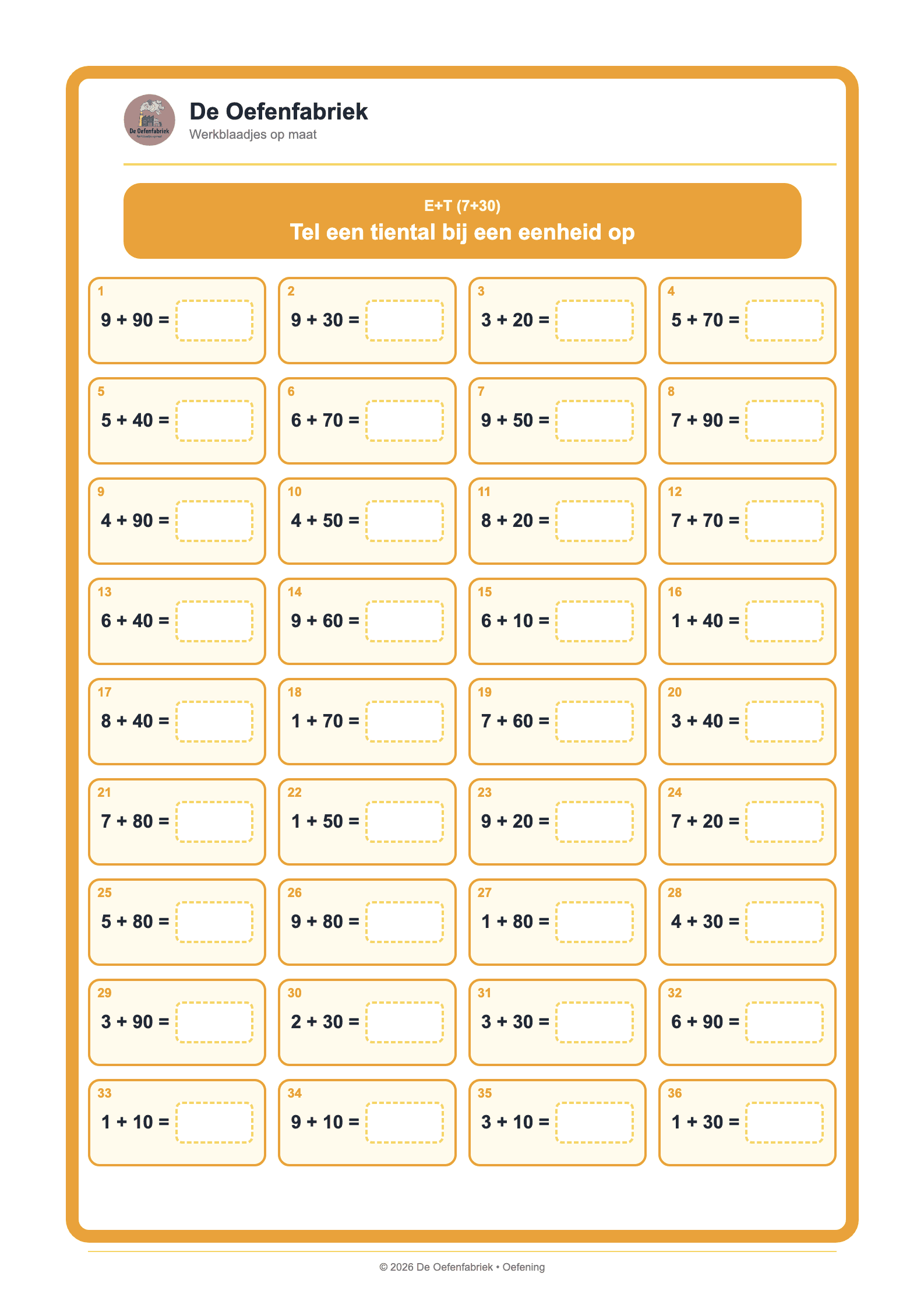 Voorbeeld van het werkblad "E+T (7+30)"
